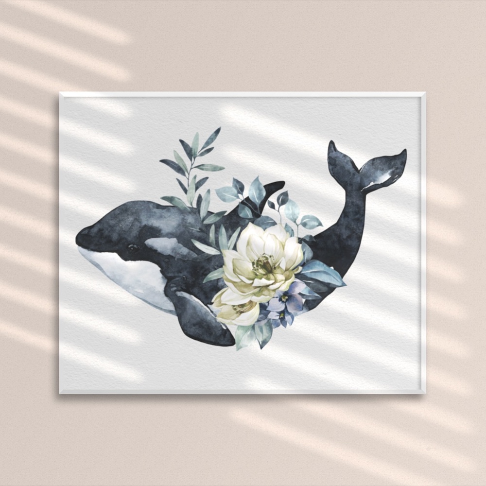Watercolor Orca Whale Wall Art Illustration Print Poster Unframed - Picture 2 of 10